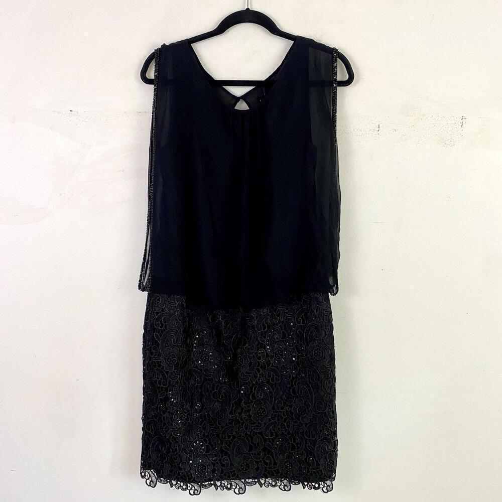 AIDAN MATTOX black lace blouson mini dress